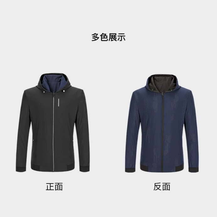 男士秋季新款休闲花纹连帽款双面穿时尚外套夹克
