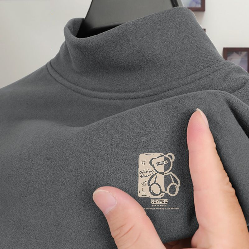 半高领打底衫男2023秋冬季新款双面加绒加厚长袖T恤大码保暖上衣