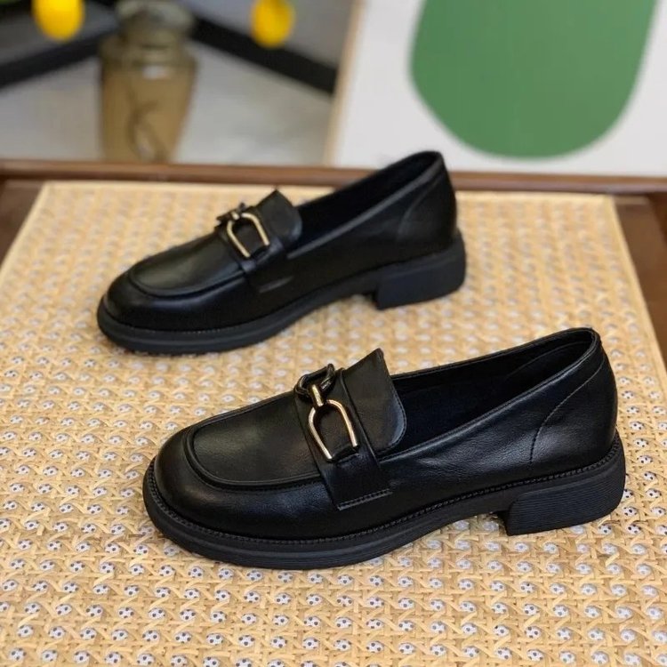 PU套脚低帮鞋中口中跟(3-5cm)圆头橡胶方跟乐福鞋