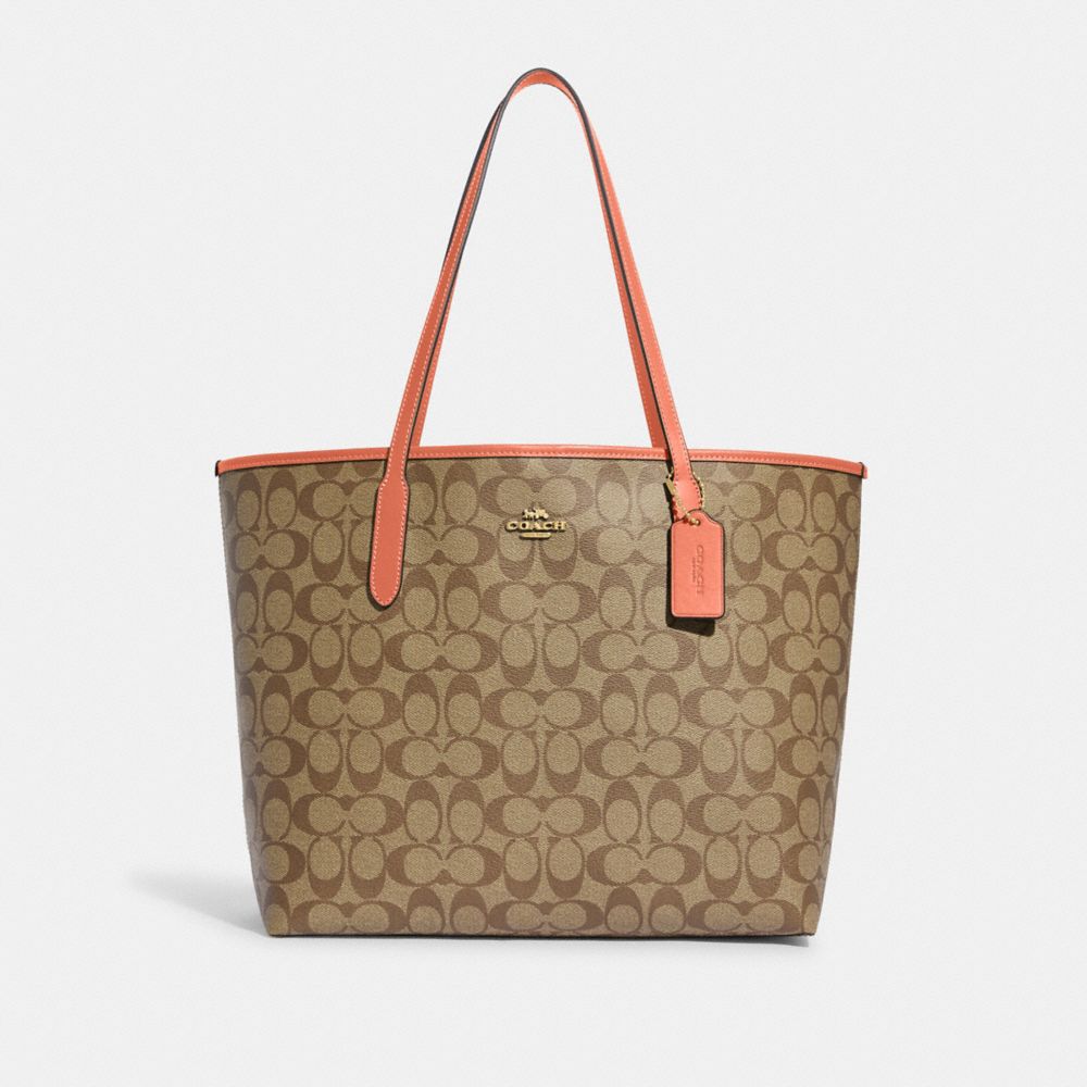 COACH/蔻驰CITY女士经典印花手提单肩包包托特包5696 美国直邮
