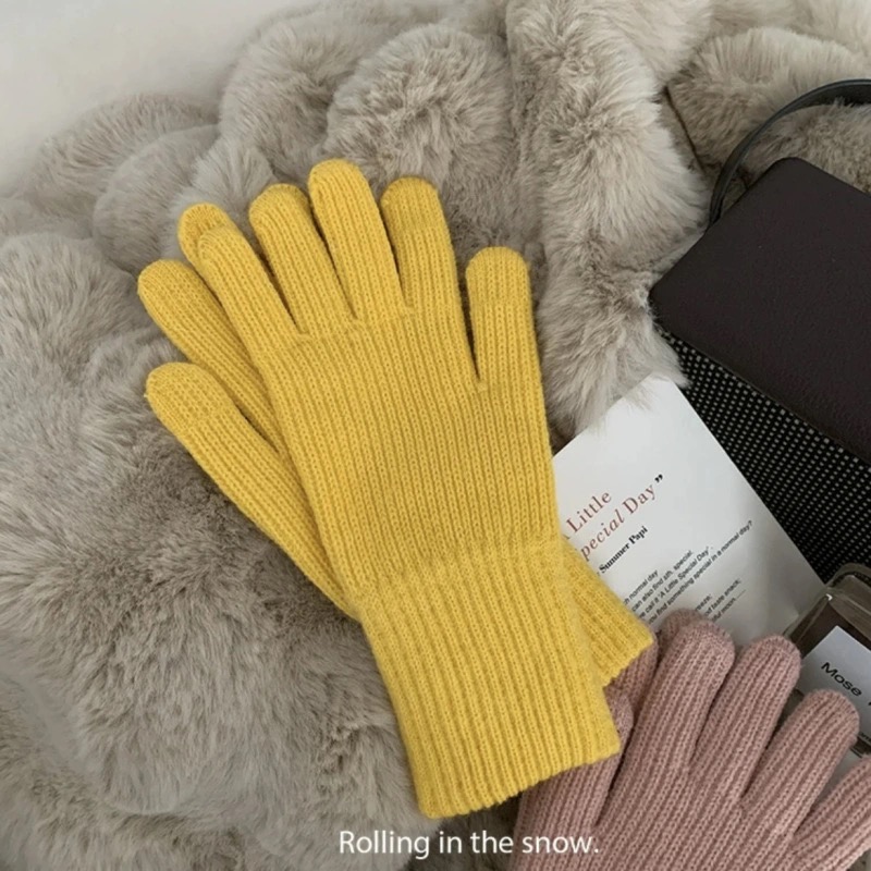 【福利品】厚款五指骑车冬天冬季针织户外流行女保暖莫代尔色系手套