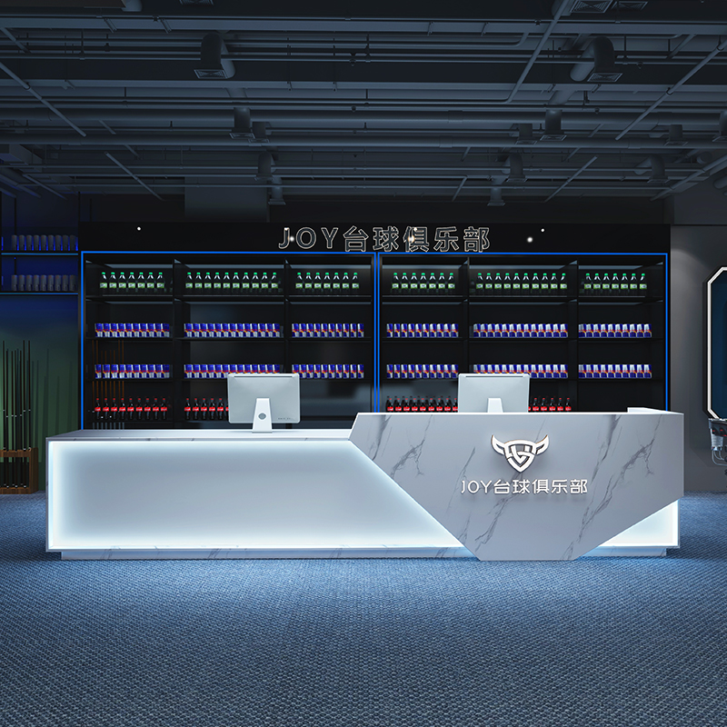 科技风台球厅收银台酒吧吧台网咖健身房前台酒店接待柜台转角定制