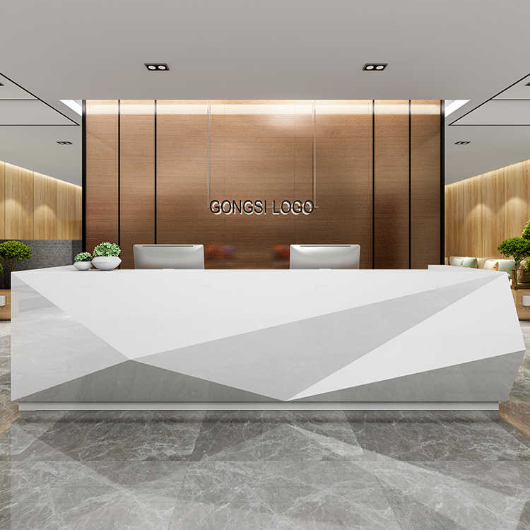 公司前台接待台白色烤漆前台迎宾台美容院吧台柜收银台酒店服务台