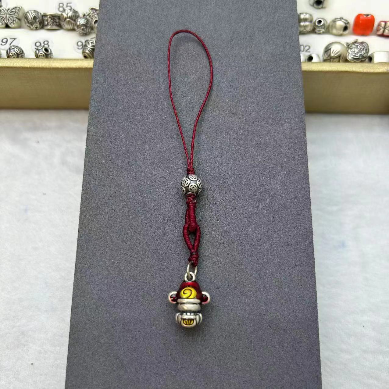 足银银制品 足银999财神爷手机链包挂坠男女款挂机