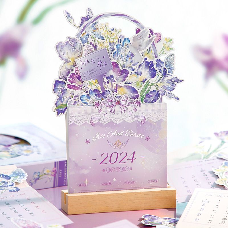 新疆包邮2024年新款花卉台历 文艺清新花朵日历节日送礼桌面立体