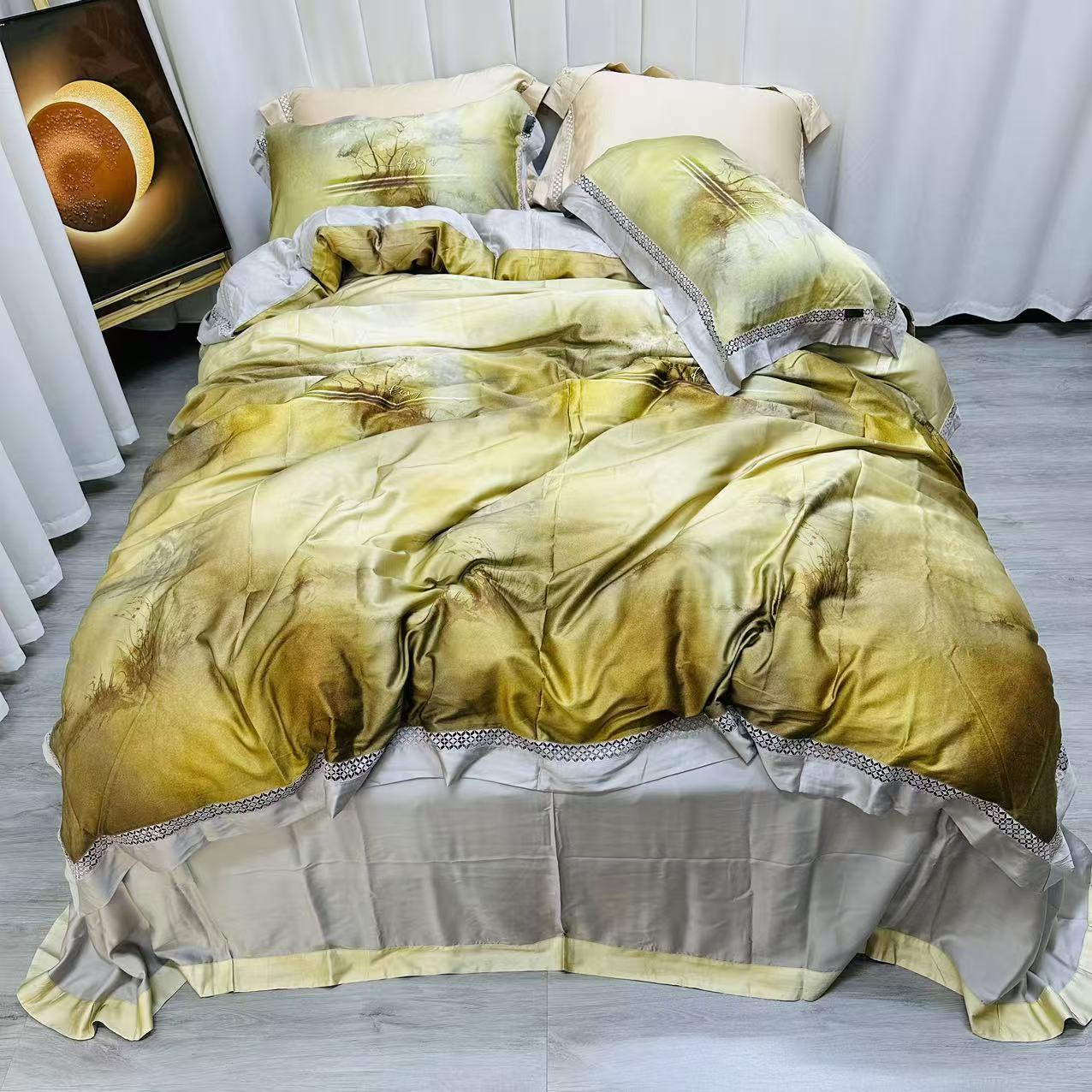 【依佑】高端-望穿秋水全棉镂空四件套（3233黄）