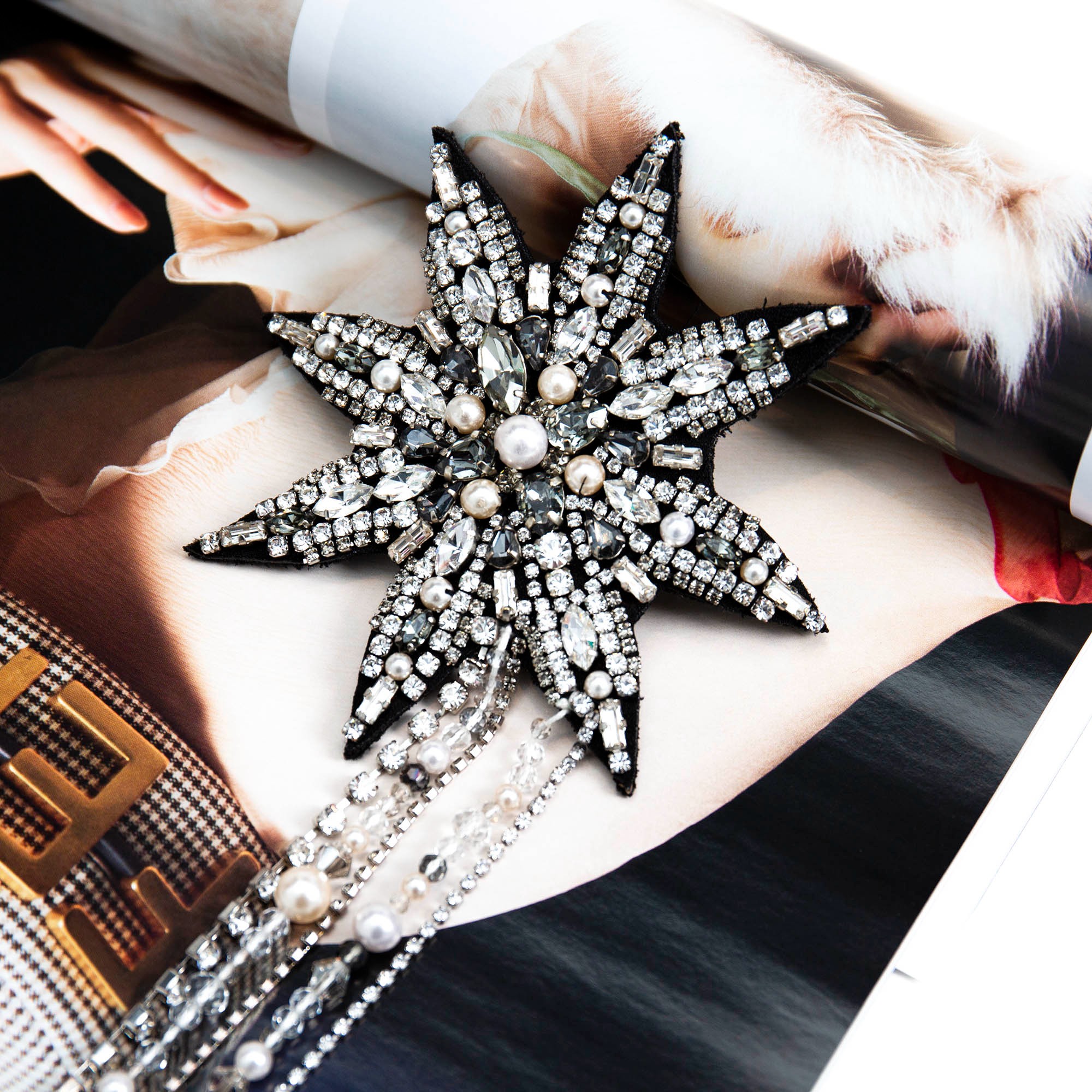 非金属仿珍珠胸针 【Do.Fashion欧阳】“星光闪耀”手工星芒胸针