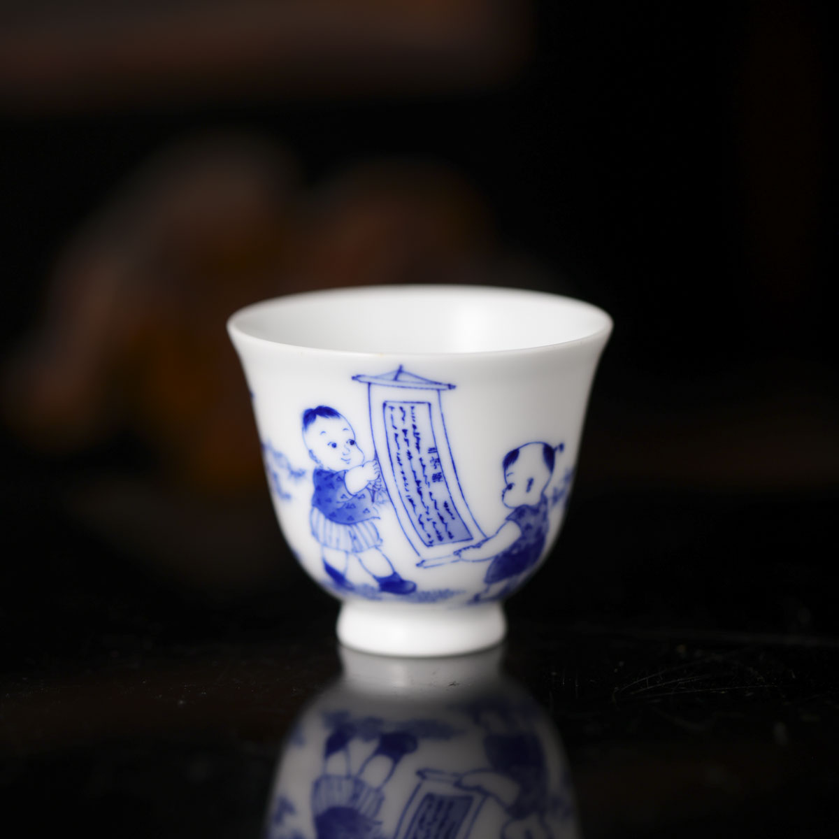 九段烧-妙手青花婴戏三字经小饮杯（看字）-手绘有差异以直播间为准