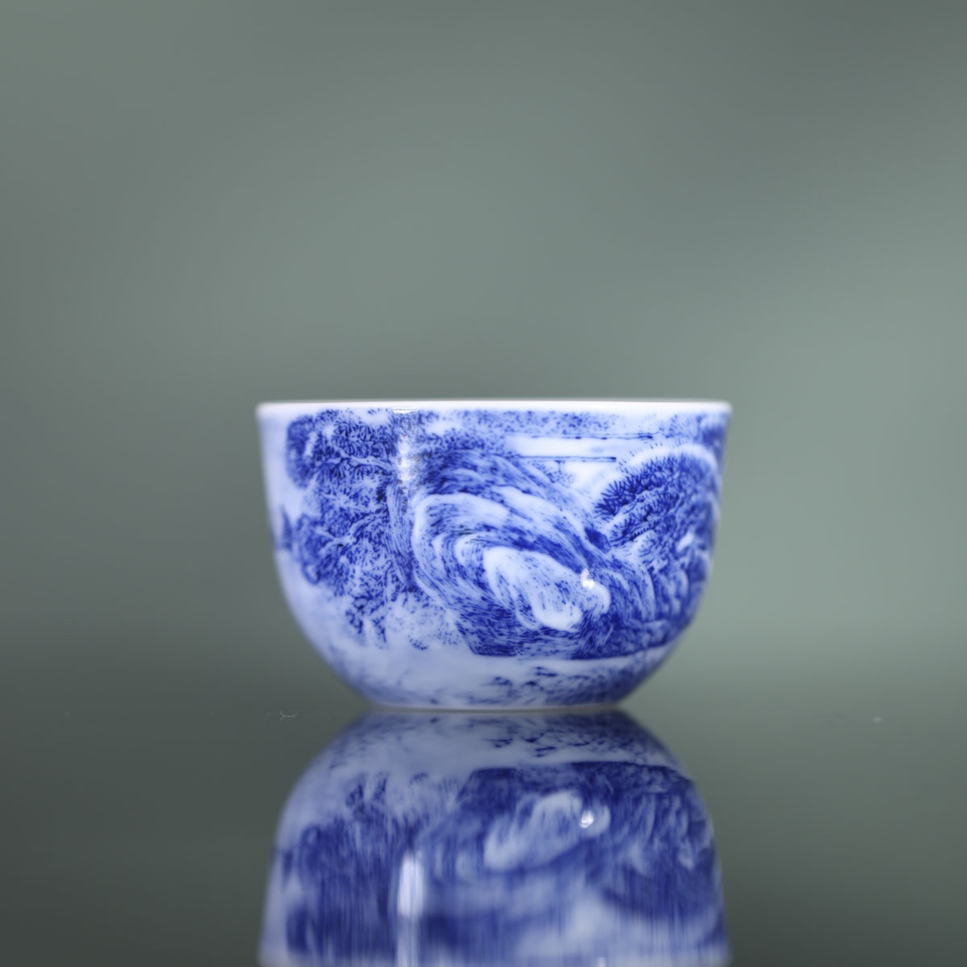 九段烧-妙手青花山水小鸡缸杯-陶瓷主人杯手绘有差异直播间为准