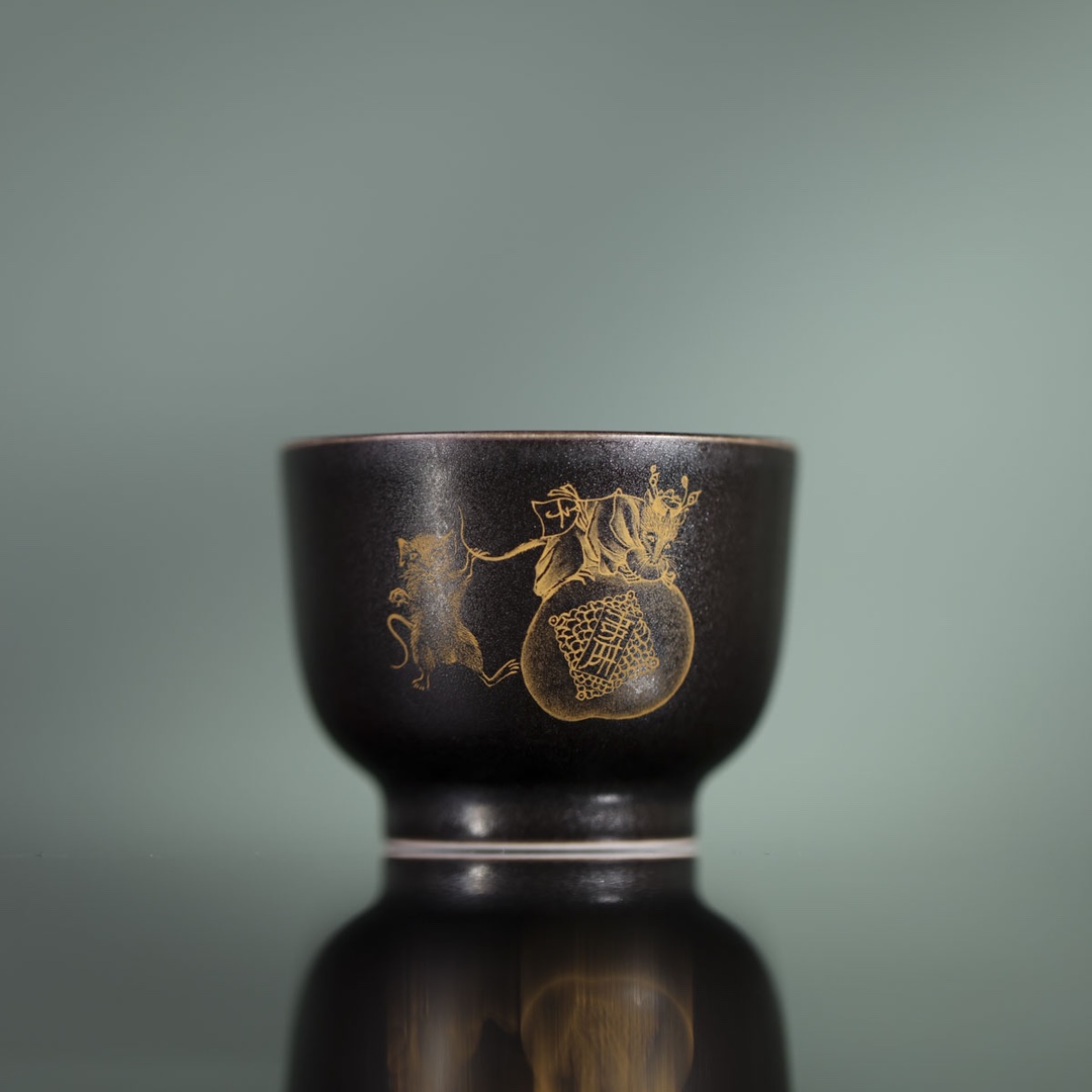 九段烧-妙手燔功银星釉老鼠单杯（小）-陶瓷主人杯手绘有差异