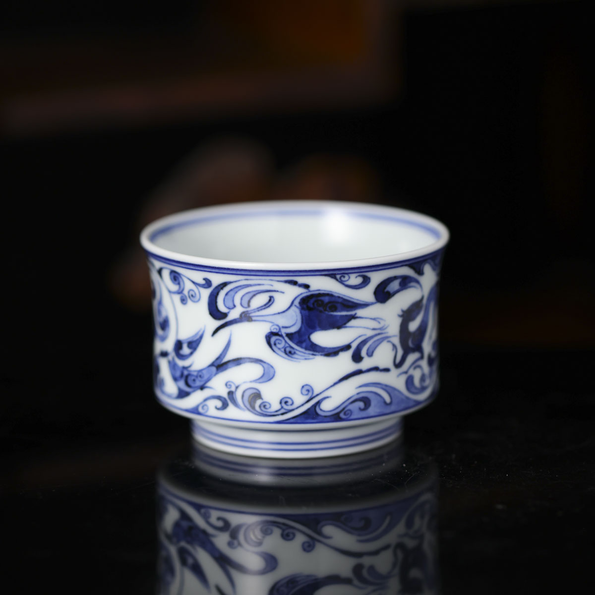 春风祥玉-青花七十二变云兽束腰杯-陶瓷手绘(直播间为准）