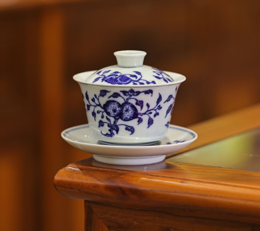 仿古3号三才盖碗青花三果