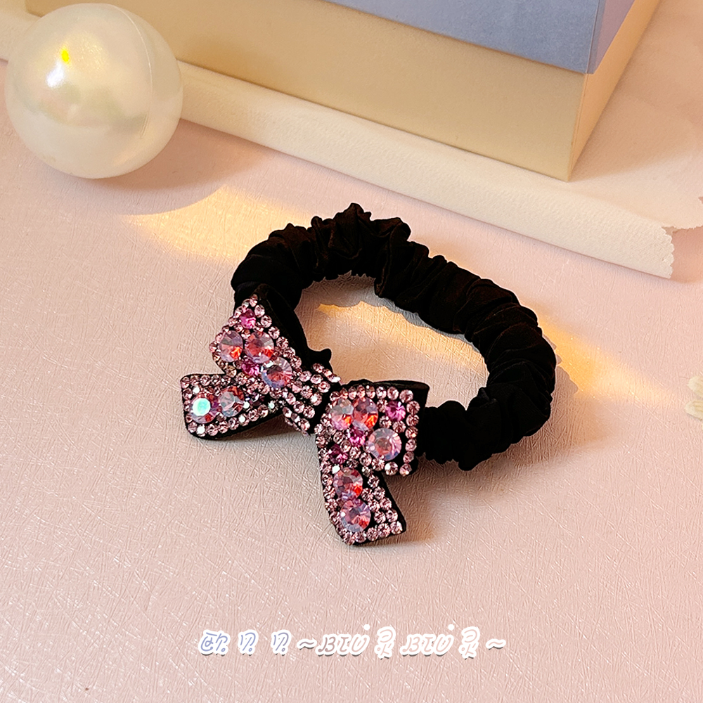 2944粉色超闪镀光钻满钻蝴蝶结高弹力面膜发圈