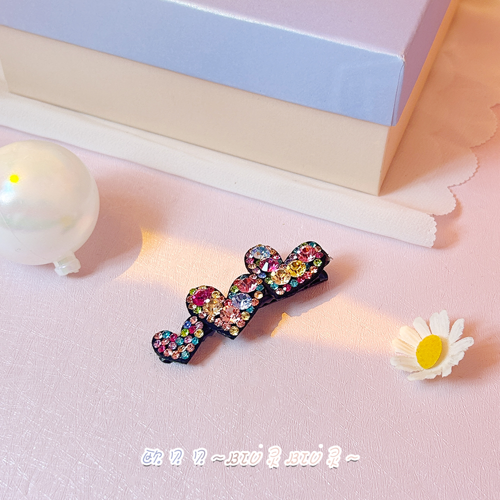 1709 6厘米彩色满钻三颗爱心鸭嘴夹