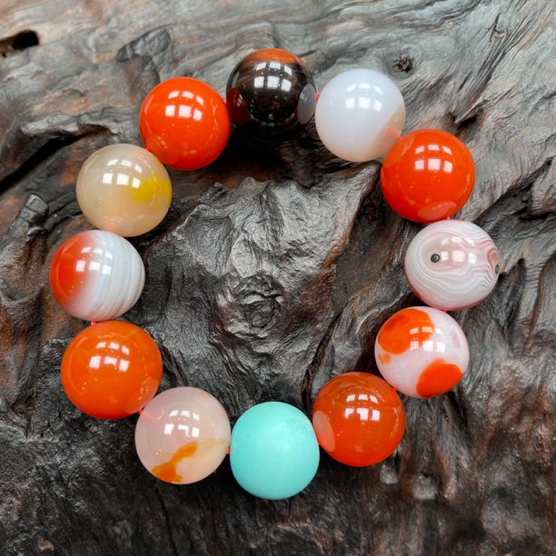 保山南红天然原矿多宝手串天眼冰红单圈