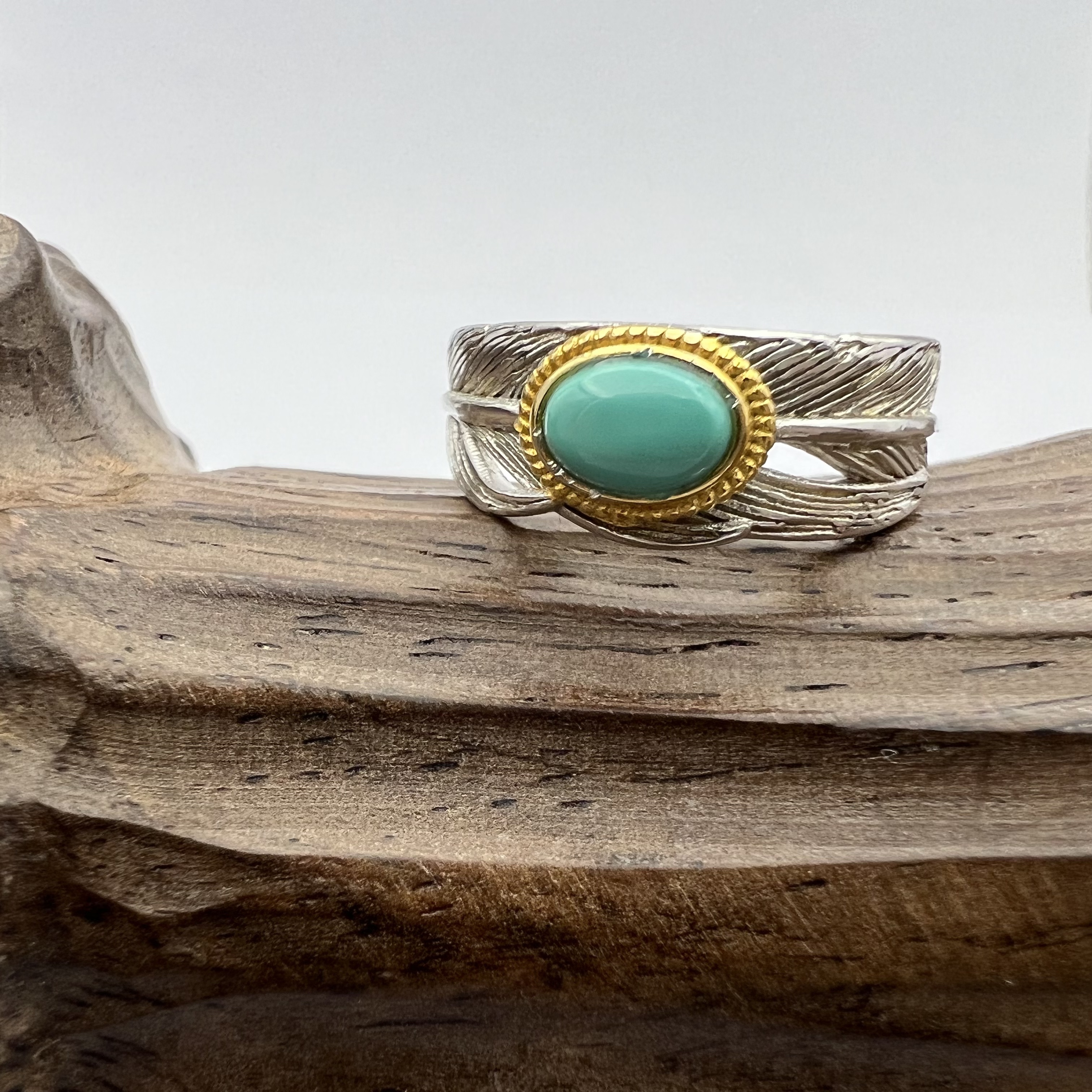 【唐唐臻品】天然原矿绿松羽翼丨复古丨古风丨国风丨镶嵌银戒