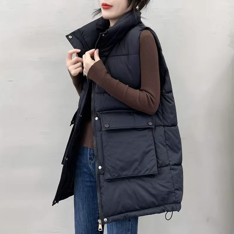 欧版大码MM中长款加厚棉服马甲女2025年秋冬立领百搭马夹坎肩背心