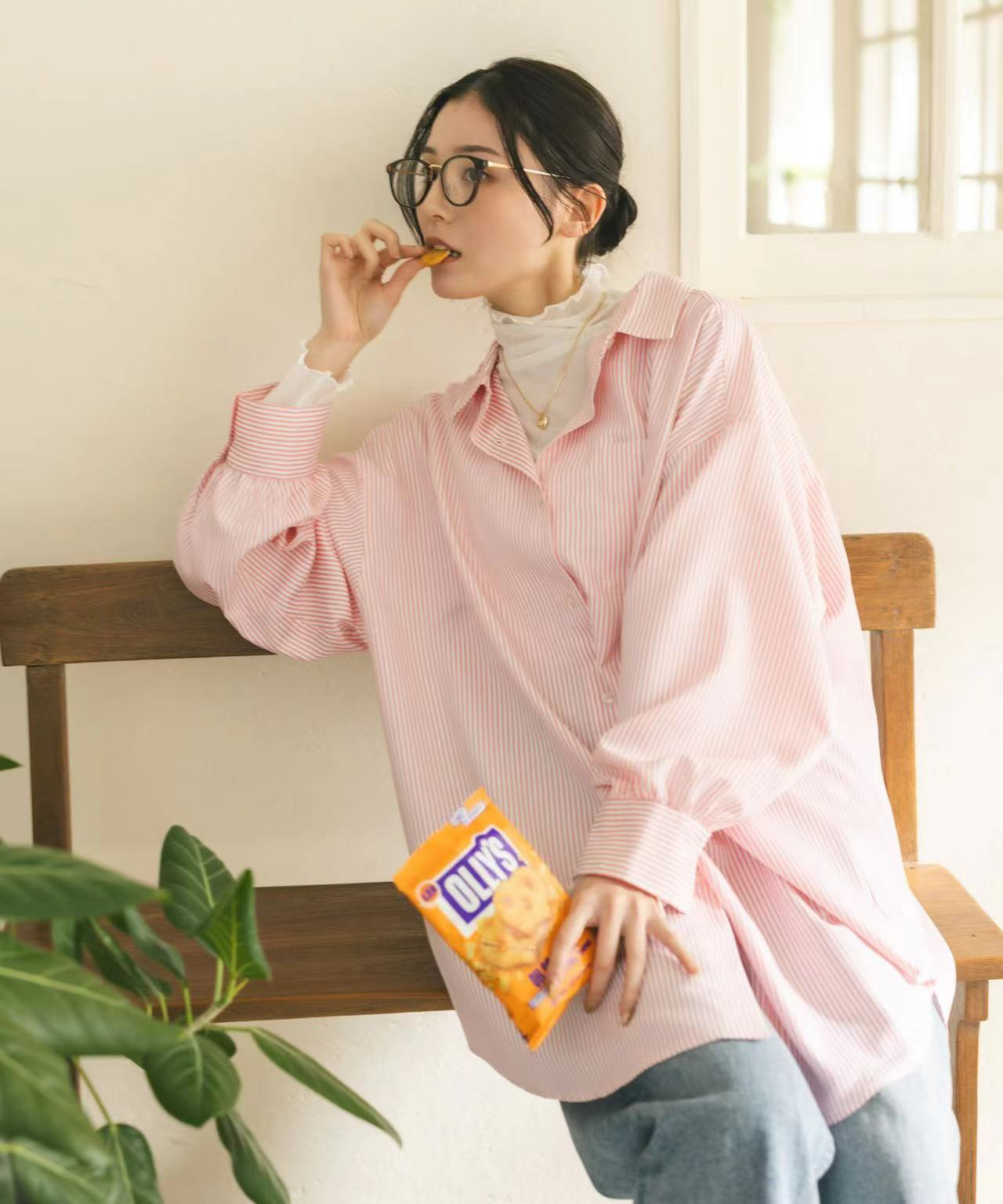 日单24春款条纹长袖上衣衬衫女