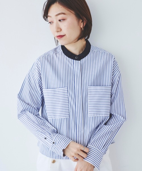 休闲条纹衬衫长袖上衣女