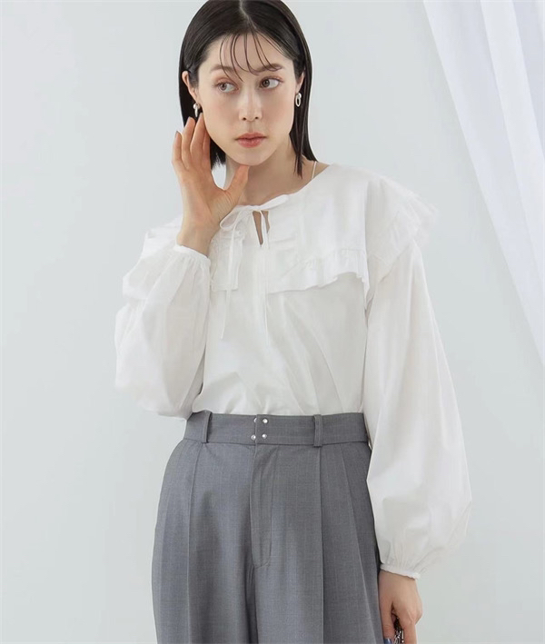 日单荷叶领上衣衬衫女
