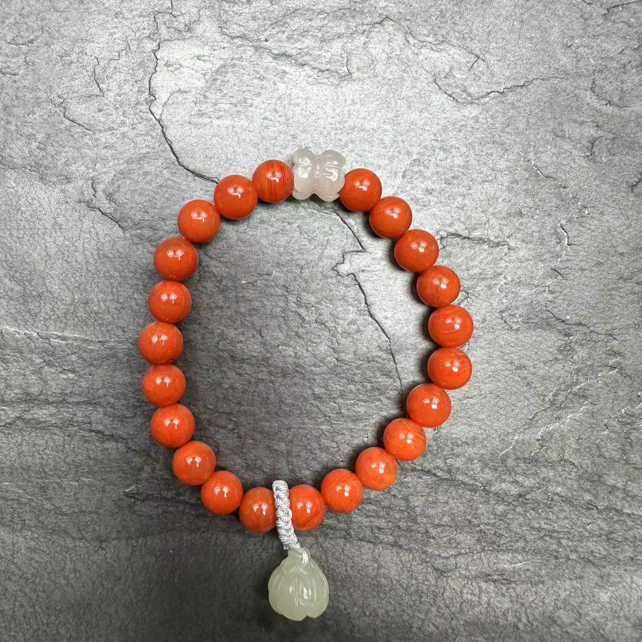 【年货节专场】YB08 南红单圈手串配天然和田玉 8M 精美轻奢