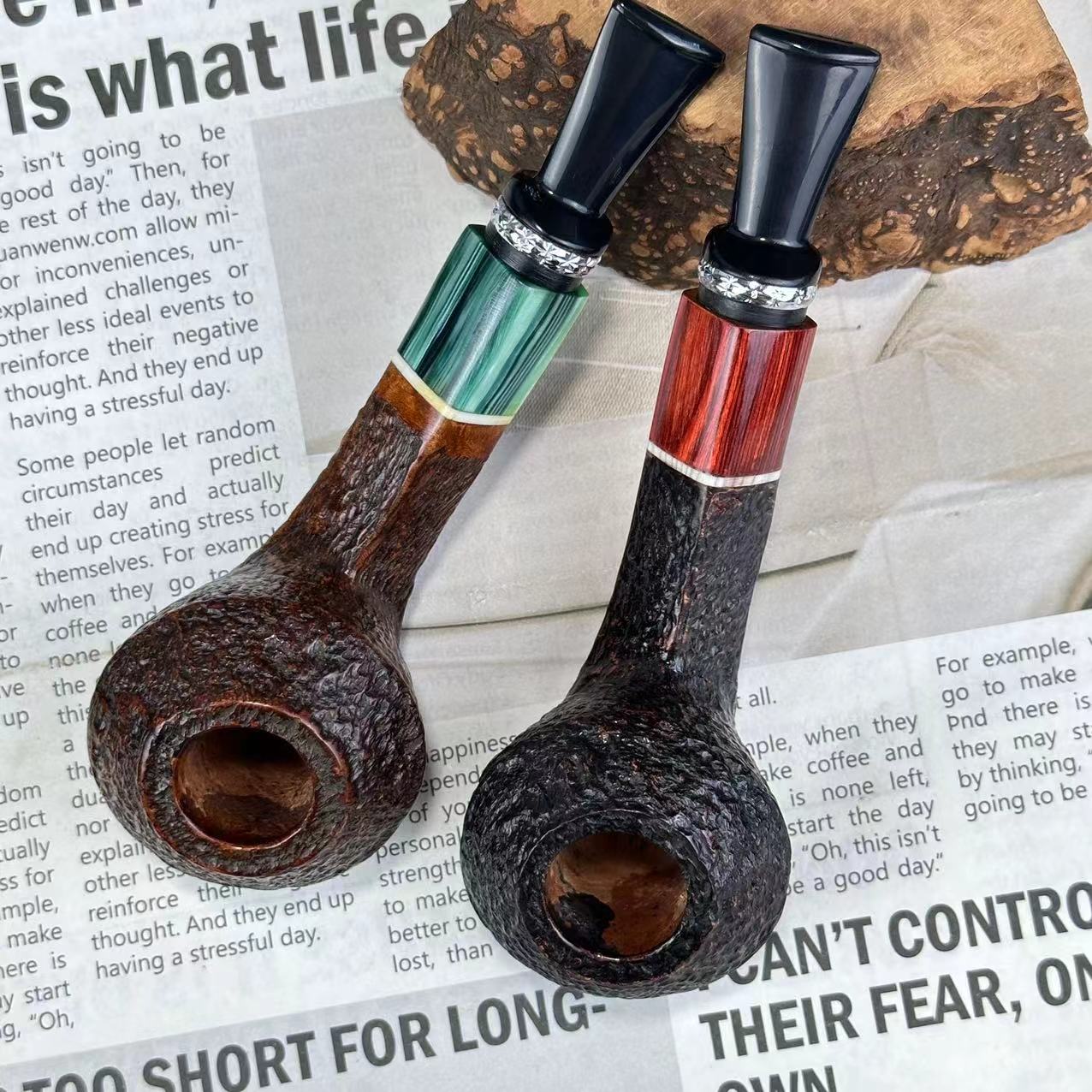 石楠木手工烟斗直斗牛头3mm 双色喷砂
