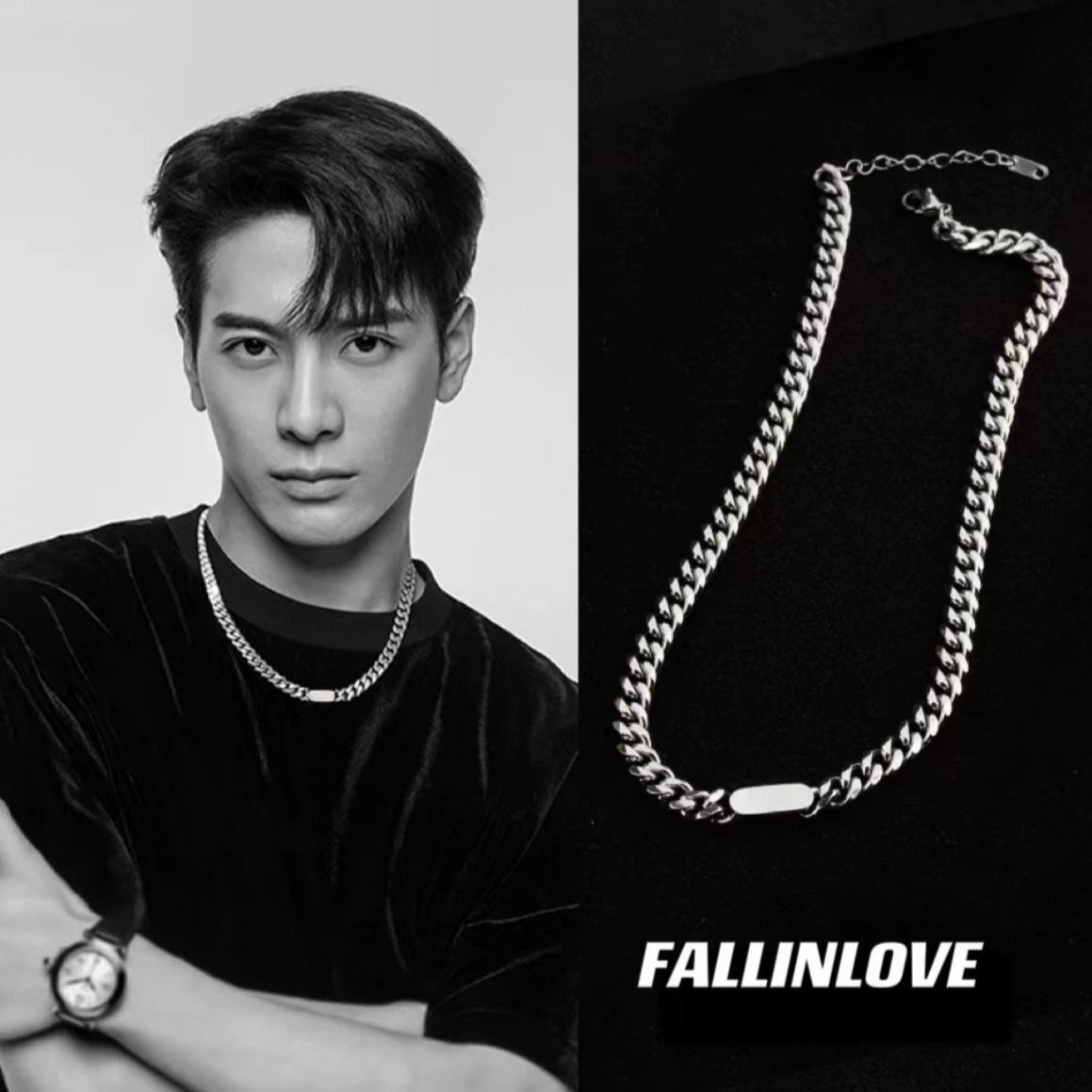 钛钢项链 王嘉尔同款百搭小众简约不掉色古巴链男士潮流素款街头