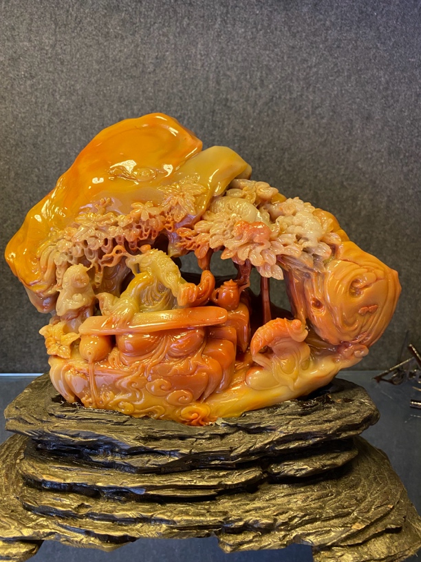 寿山石石摆件抚琴访友