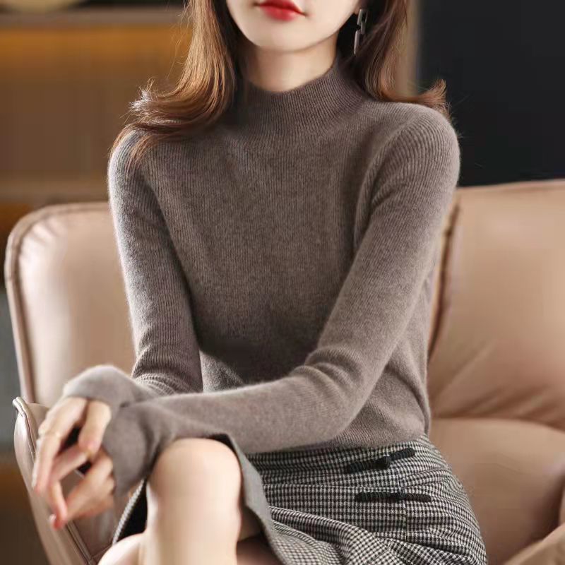 半高领毛衣女2023秋冬新款针织衫修身内搭长袖上衣百搭洋气打底衫