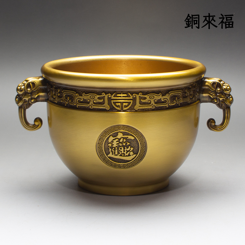 兽耳缸铜缸纯黄铜米缸进宝聚米缸客厅家居工艺品摆件中式大号复古