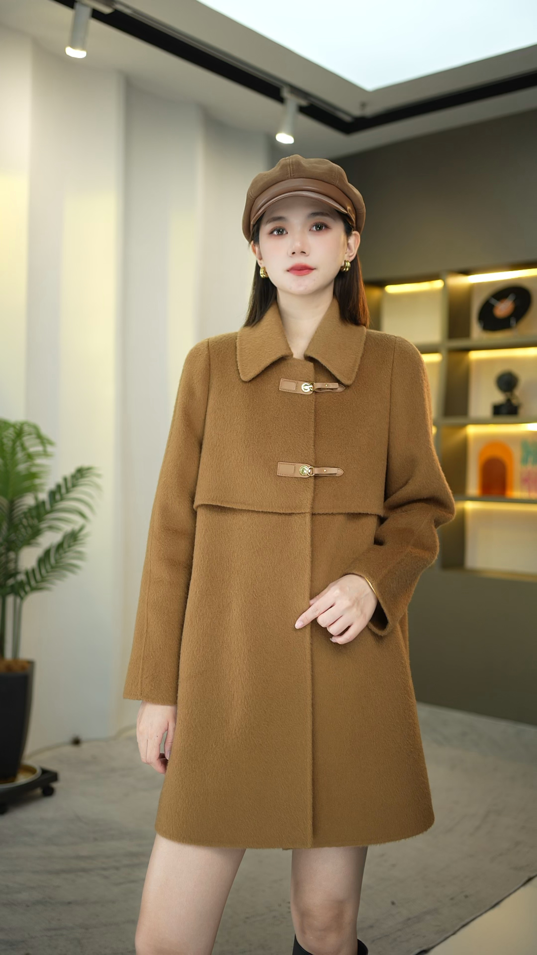 晶选【奢享柔软】拼真皮洋气加厚休闲时尚显瘦气质中长款女士大衣