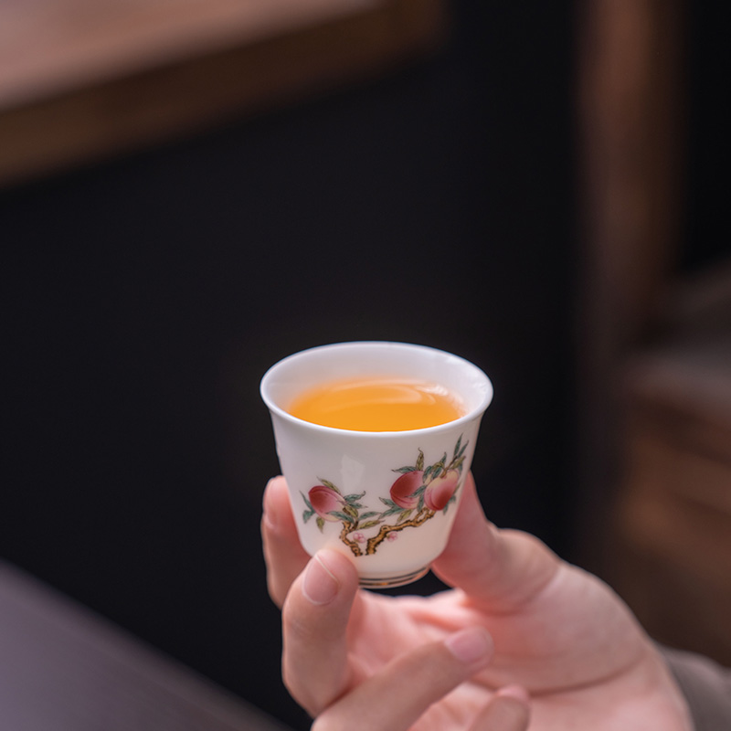 九桃陶瓷主人杯茶杯寿桃品茗杯功夫茶具单人杯家用闻香杯个人高档