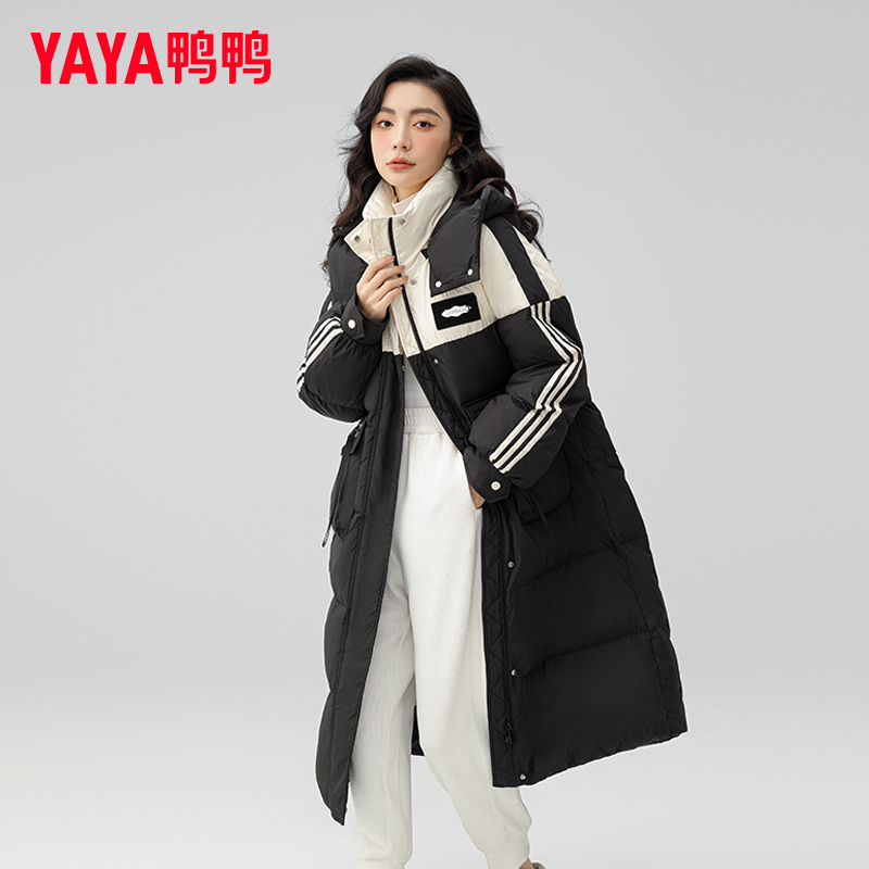 YAYA/鸭鸭女款中长款保暖过膝休闲毛领连帽女装YE3B621921A