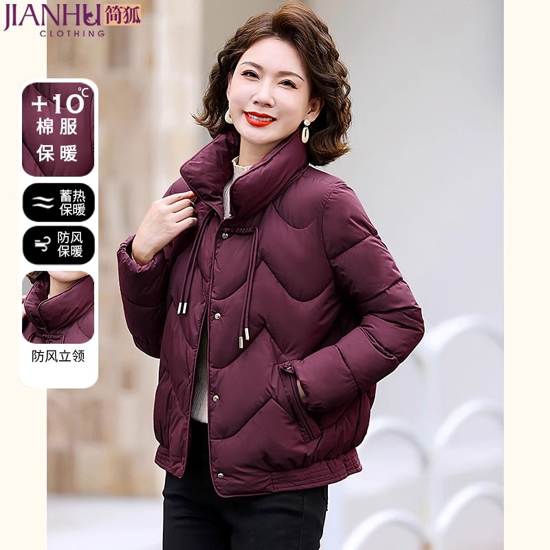 中年妈妈冬装羽绒棉服2024新款加厚立领休闲棉衣宽松洋气棉袄外套