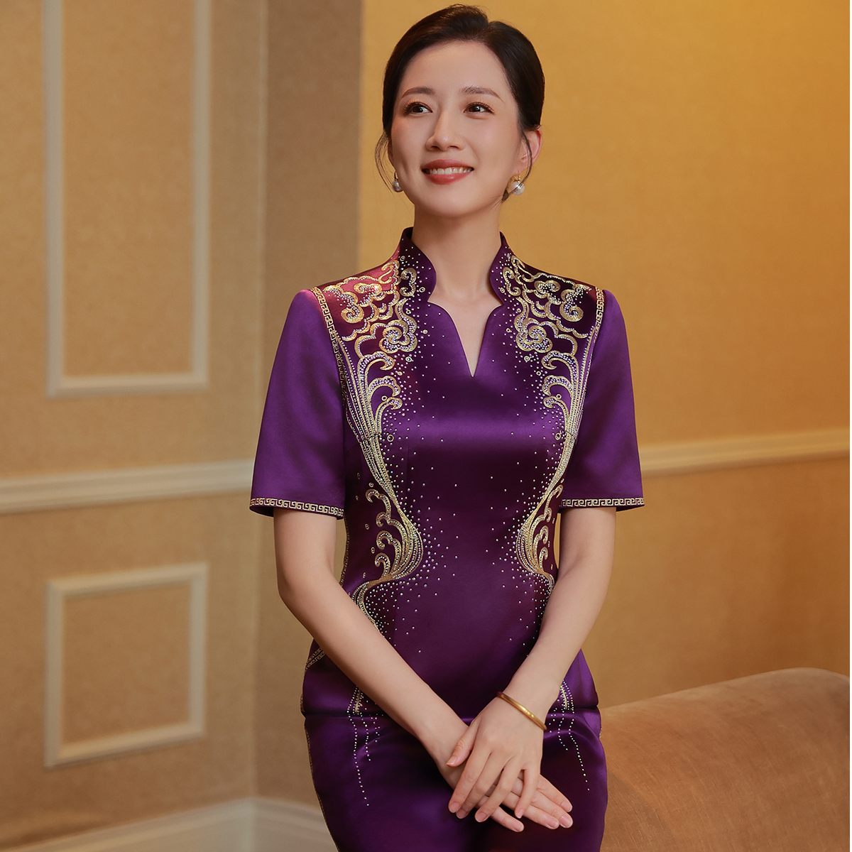 六礼品牌喜婆婆喜妈妈紫色改良款礼服