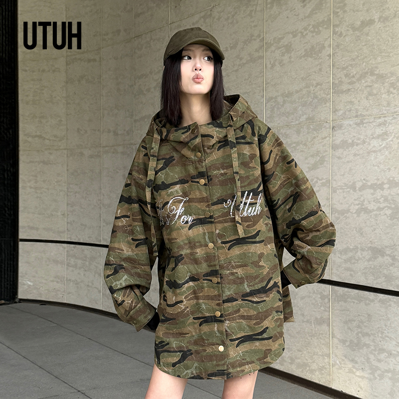UTUH军绿色迷彩牛仔休闲保暖重工个性加毛内里廓形外套TUWFW2W338