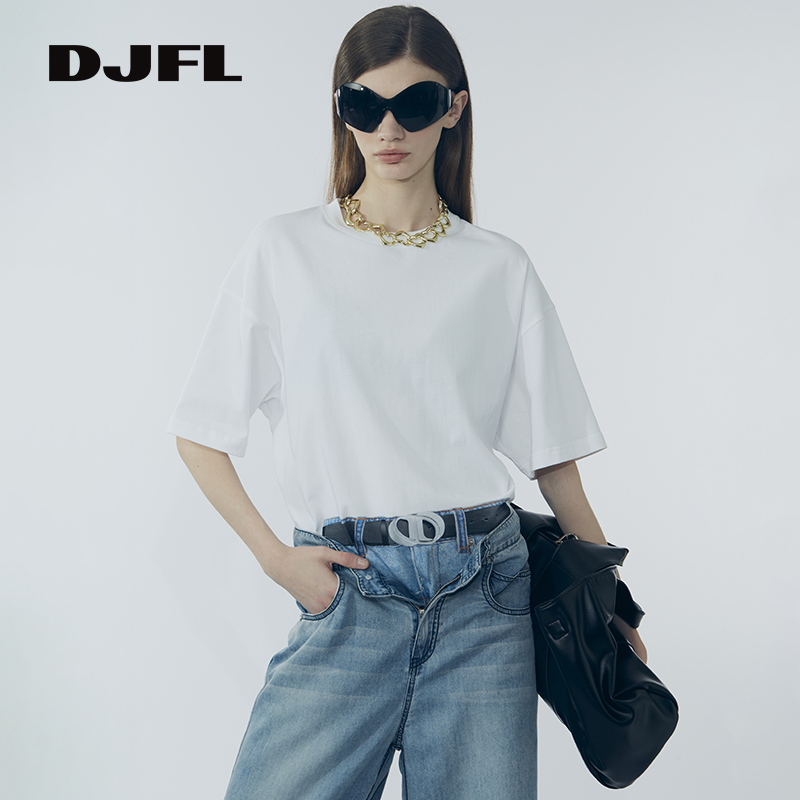 【UUUUP专属】DJFL 白色圆领短袖T恤女百搭休闲上衣 DWFR4T930