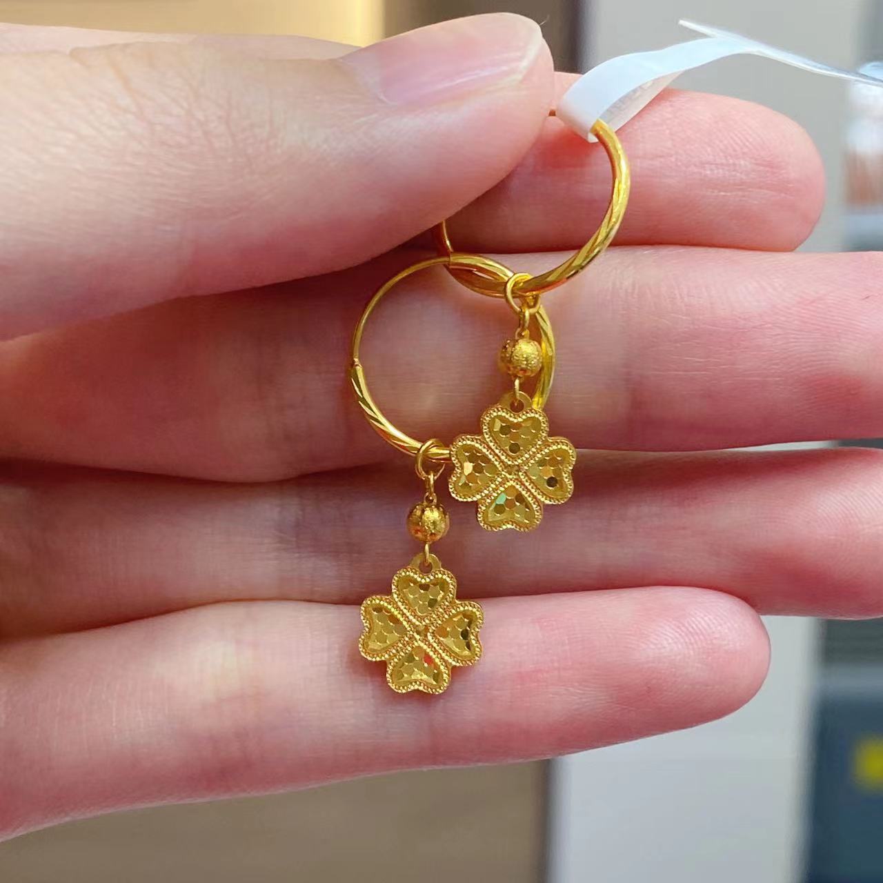 宝裕华黄金足金999 5G 四叶草龙鳞耳圈耳饰