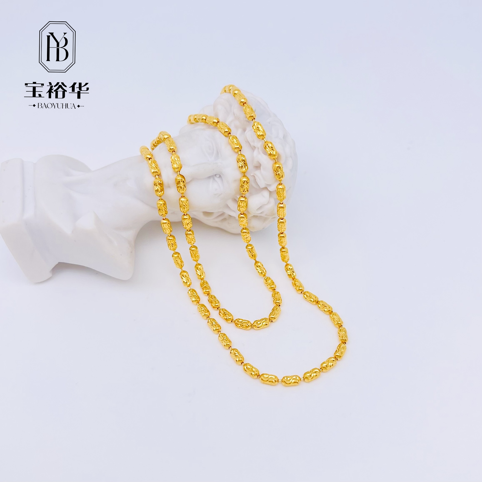 宝裕华黄金足金999 黄金精工项链 椭圆珠珠项链