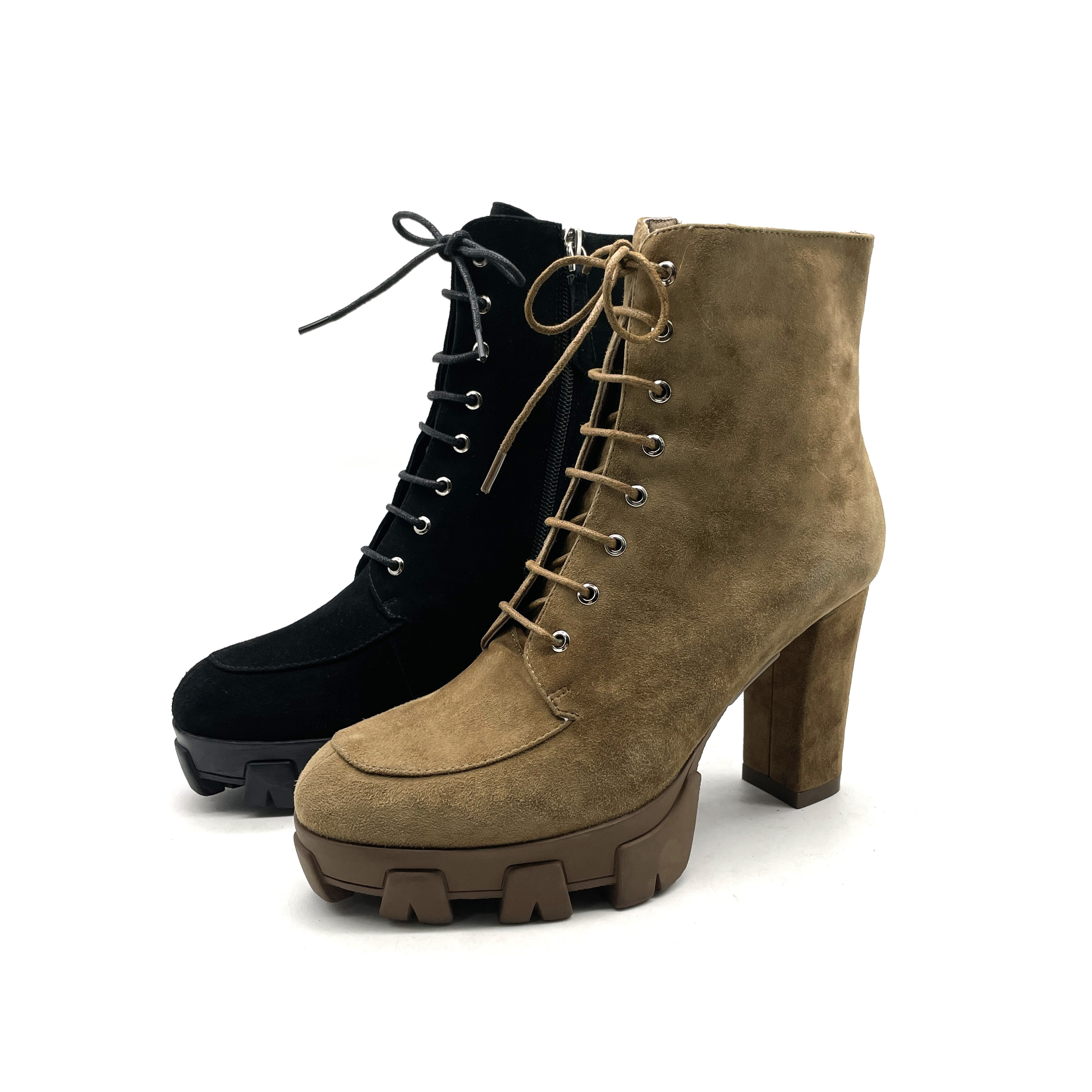 2119-1简约大方高跟时装靴粗跟真皮秋冬系带复古马丁靴