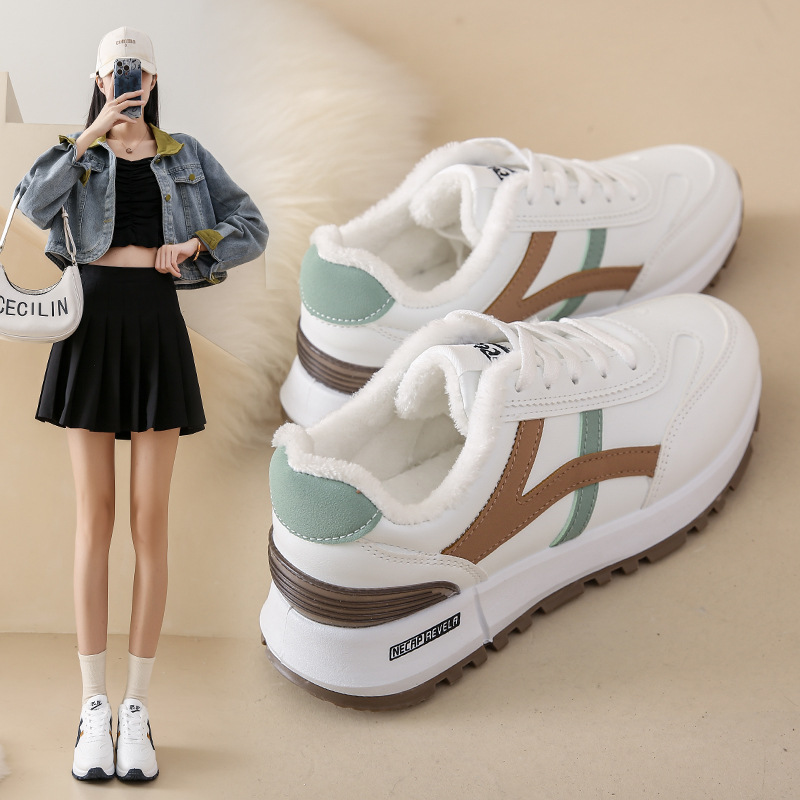 回力瑞女鞋新款休闲鞋子加绒阿甘平底学生轻便软底减震运动跑步鞋