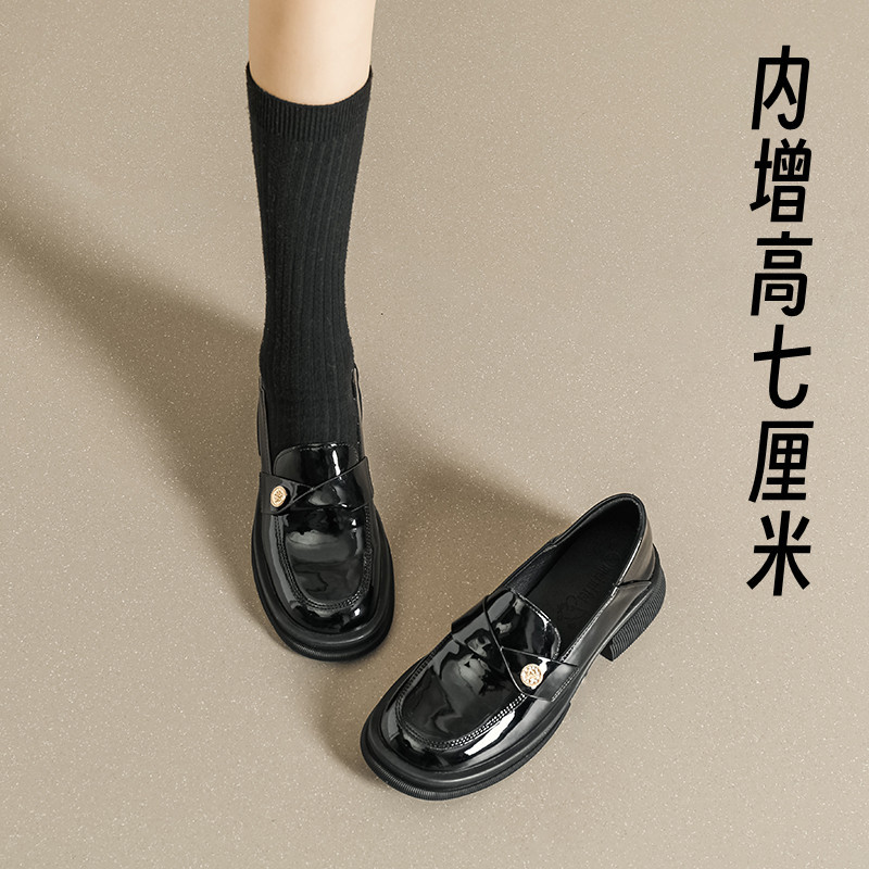 内小码葡萄妈英伦风小金币单鞋粗跟软底厚底乐福皮鞋女秋冬