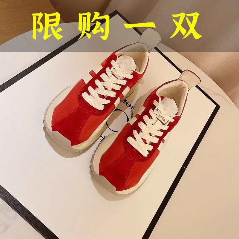 百丽纯爱秋季新款增高复古透气防水厚底ins潮鞋低帮拼色阿甘鞋