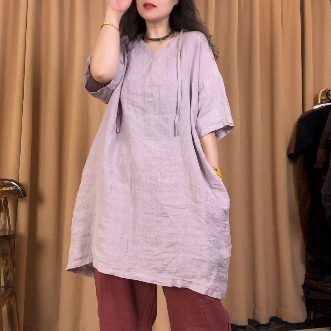 本古佳0518亚麻长款衬衣124*95减龄显瘦舒适宽松休闲时尚百搭潮流