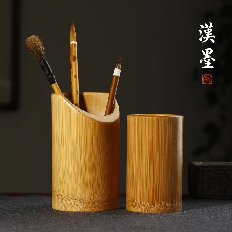 竹制碳化毛笔笔筒 笔搁 竹子收纳笔筒 文房四宝创意碳化笔筒摆件