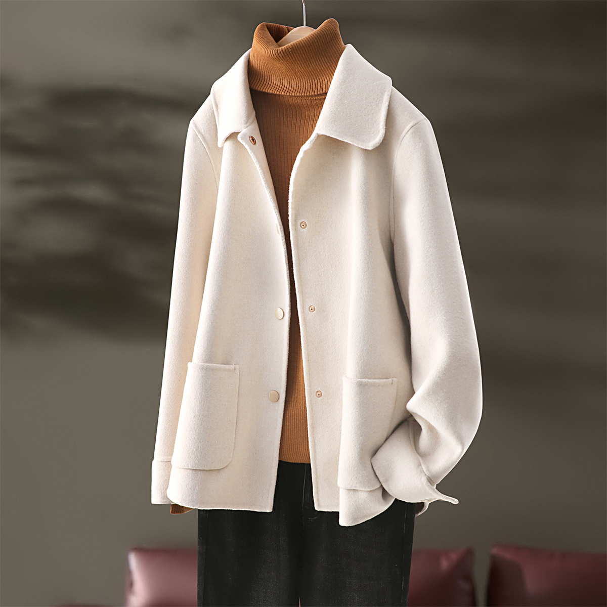 XWI/欣未2023冬装新款时尚气质显瘦短款上衣羊毛双面呢外套