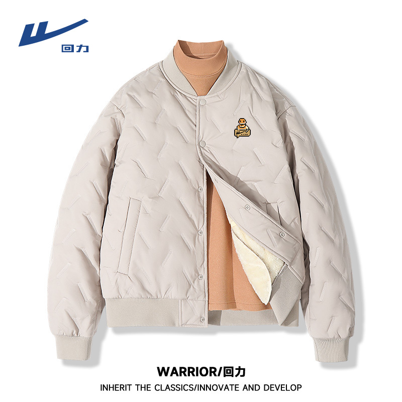 回力加绒加厚棒球服外套男士冬季防水棉服秋冬德绒半高领长袖内搭