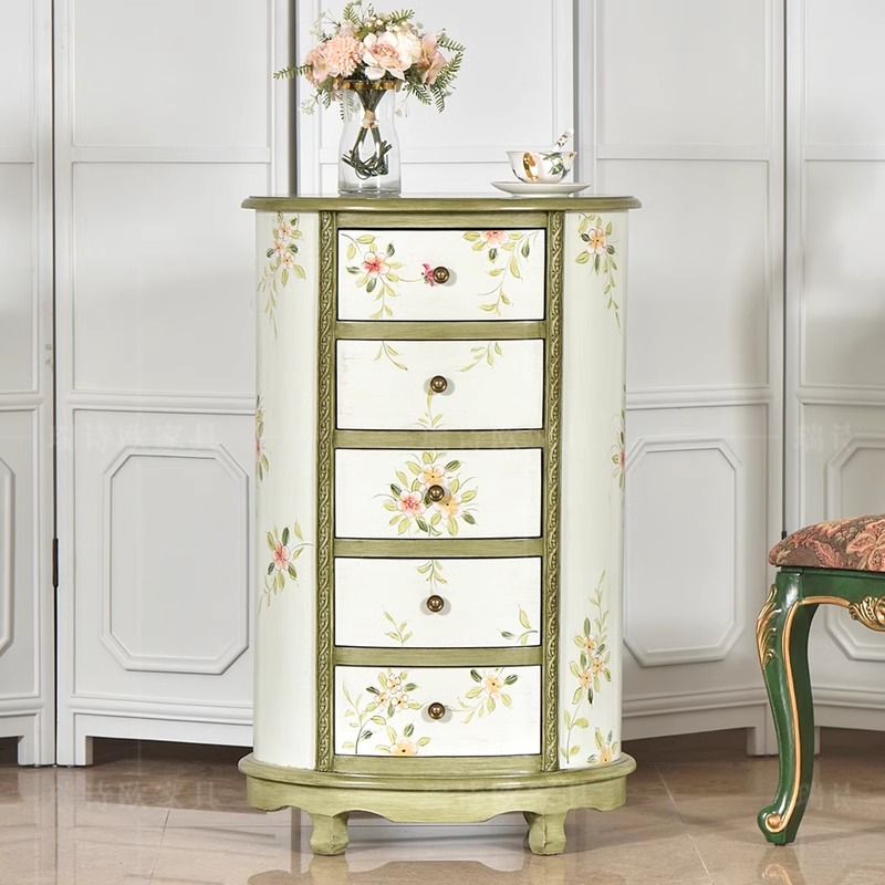 美式乡村彩绘实木床头柜复古翠绿色欧式角几储物五斗柜抽屉柜卧室
