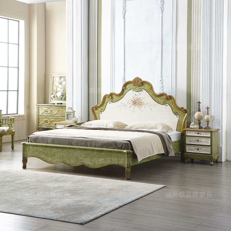 美式乡村双人床实木主卧家用小户型复古做旧卧室彩绘大床2