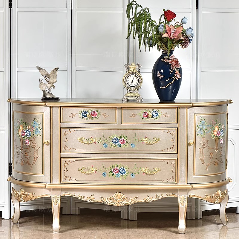 欧式法式半圆玄关柜隔断柜实木雕刻门厅柜走廊柜高档轻奢收纳柜